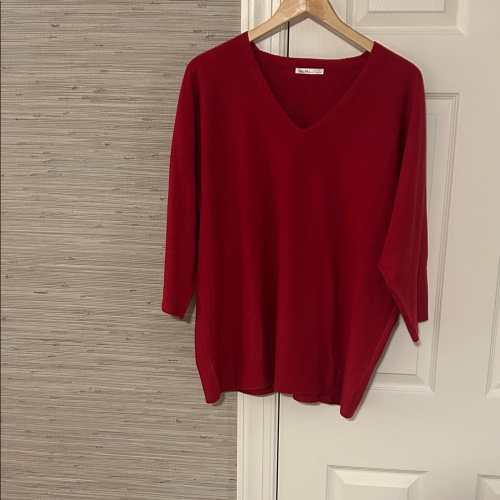 Red V-Neck Sweater Wing Sleeves and Button Detail